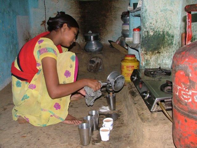 Indu, making tea