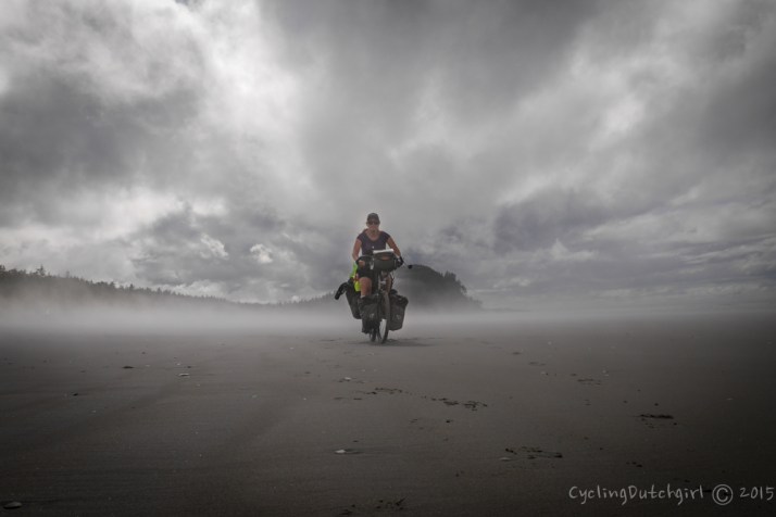 Cycling the sand on a windy day